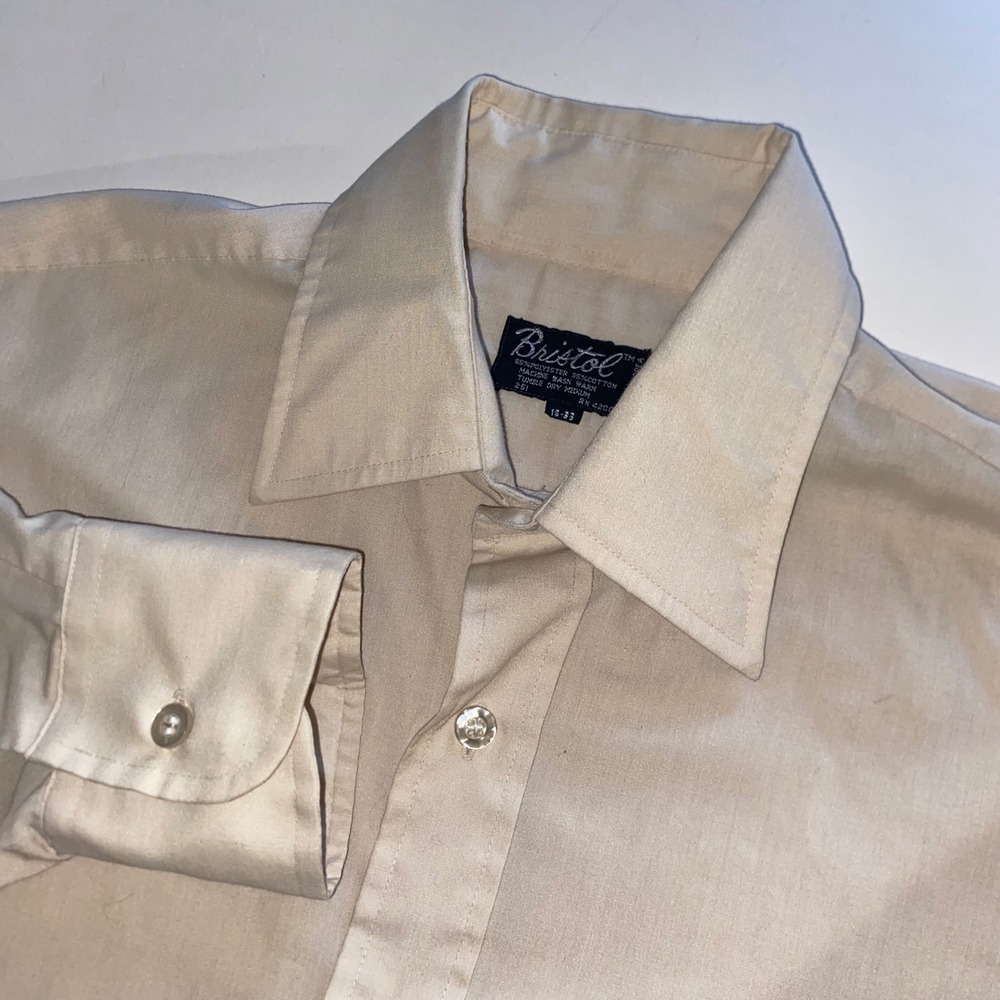 Bristol Vintage Mens Cream Long Sleeve Button Down Dress Shirt 15-33 Korea